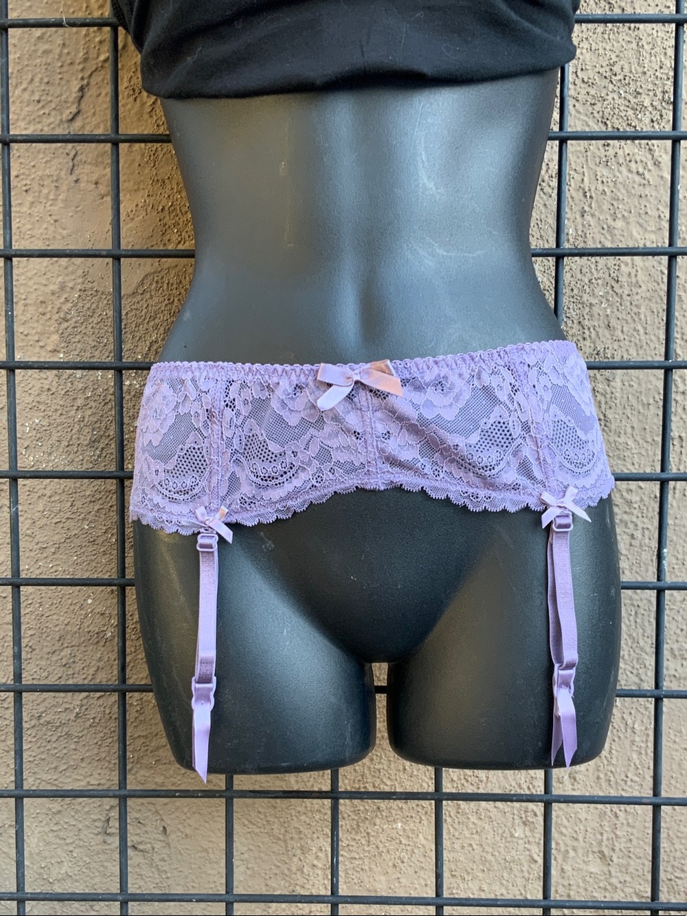 Lilac Lace Garter Belt with Satin Straps